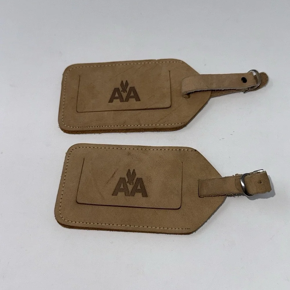 Vintage AA American Airlines/Japan Airlines Brown Leather 2 Luggage ID Tags